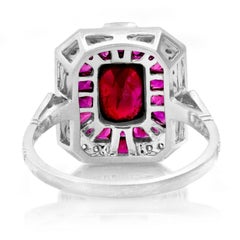Art Deco Style Cushion GIA Certified 1.53 Ct Ruby Diamond 2.57 TCW Platinum Ring