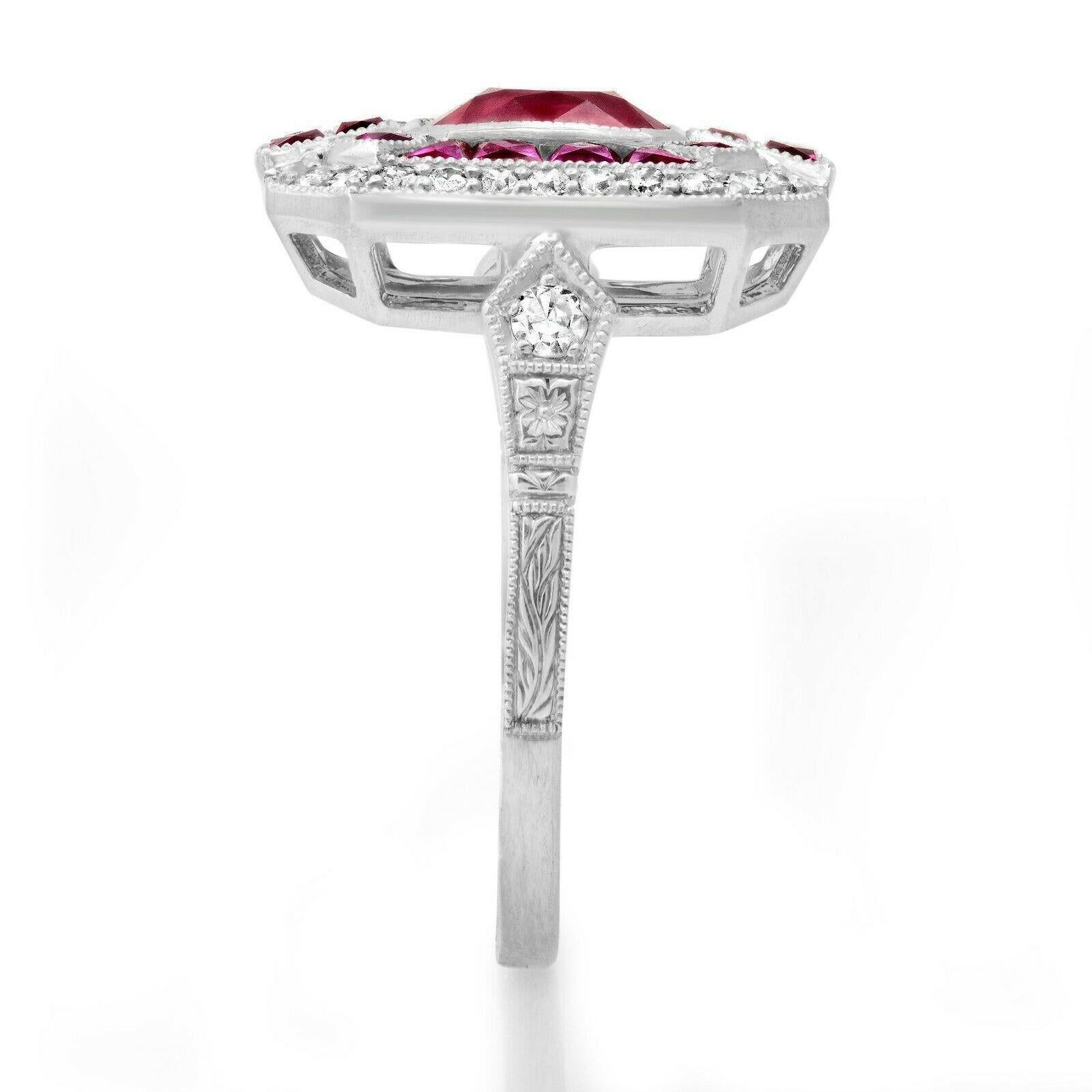 Contemporary Art Deco Style Cushion GIA Certified 1.53 Ct Ruby Diamond 2.57 TCW Platinum Ring