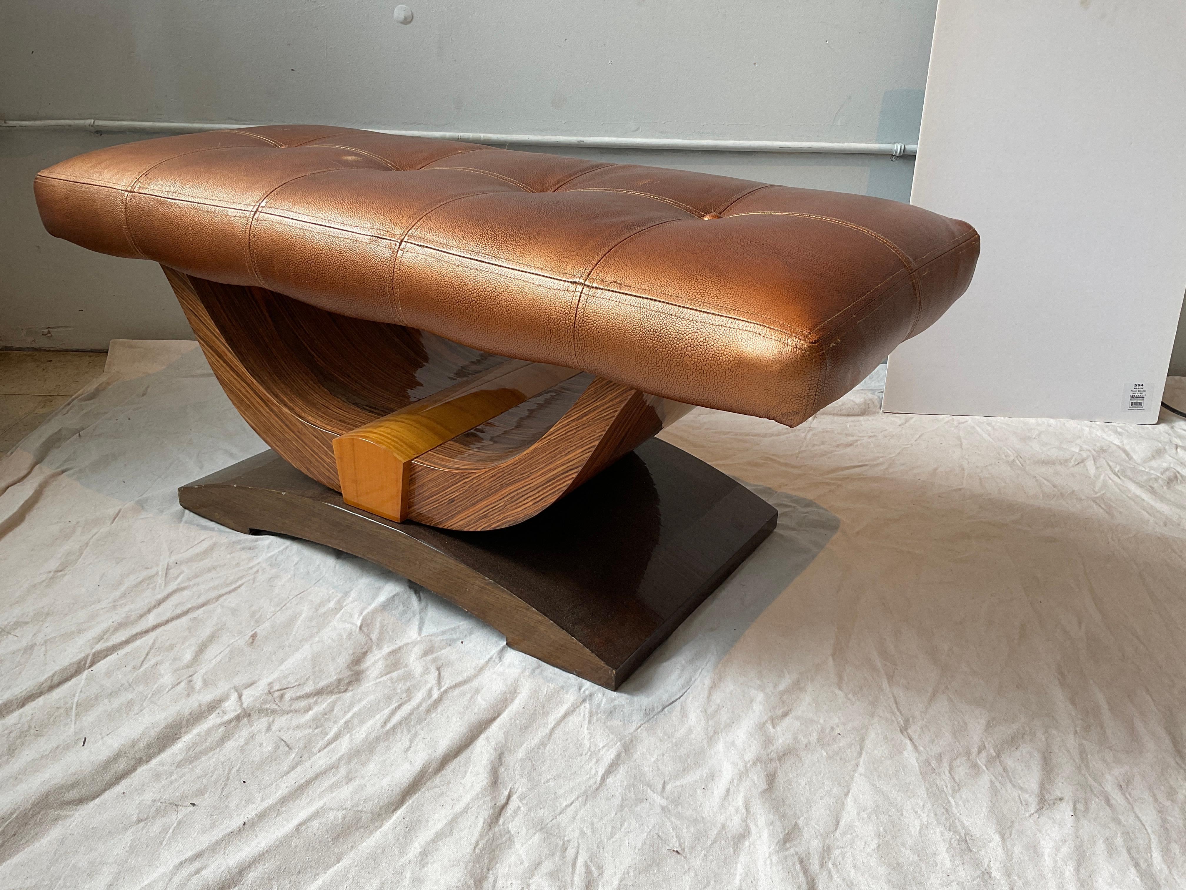 Art Deco Style Custom Made Bench With Leather Top In Good Condition For Sale In Tarrytown, NY