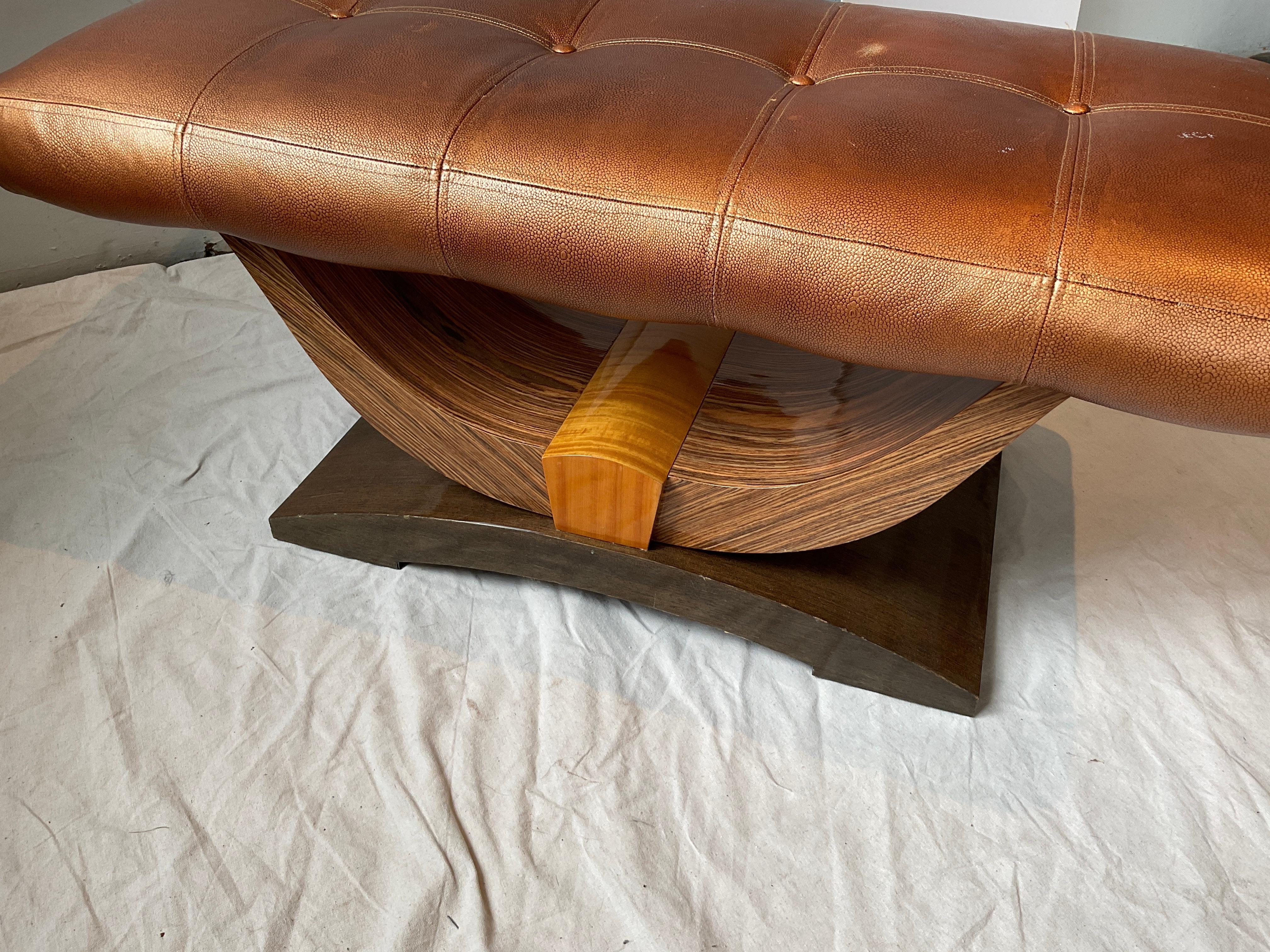 Art Deco Style Custom Made Bench With Leather Top For Sale 5