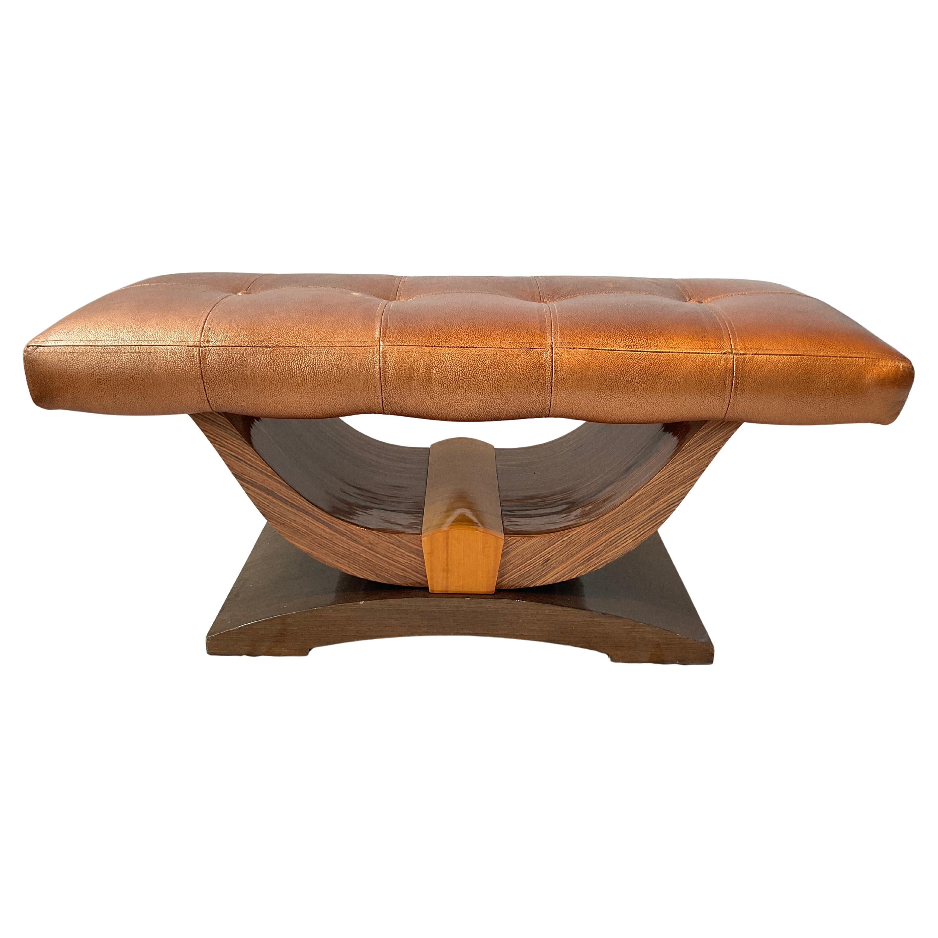 Art Deco Style Custom Made Bench With Leather Top