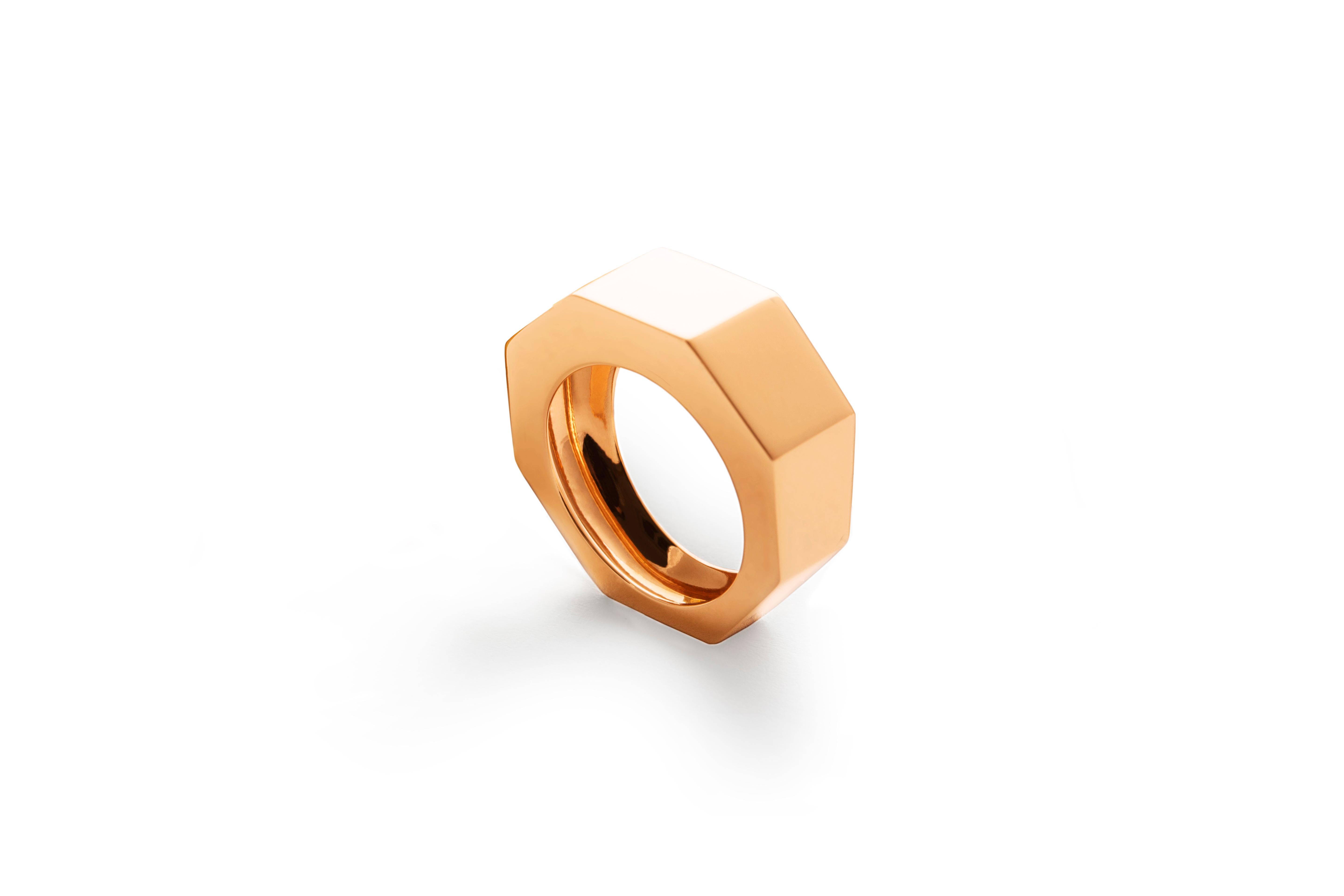 Bague unisexe personnalisable de style Art déco en or jaune 18 carats au design moderne Unisexe en vente