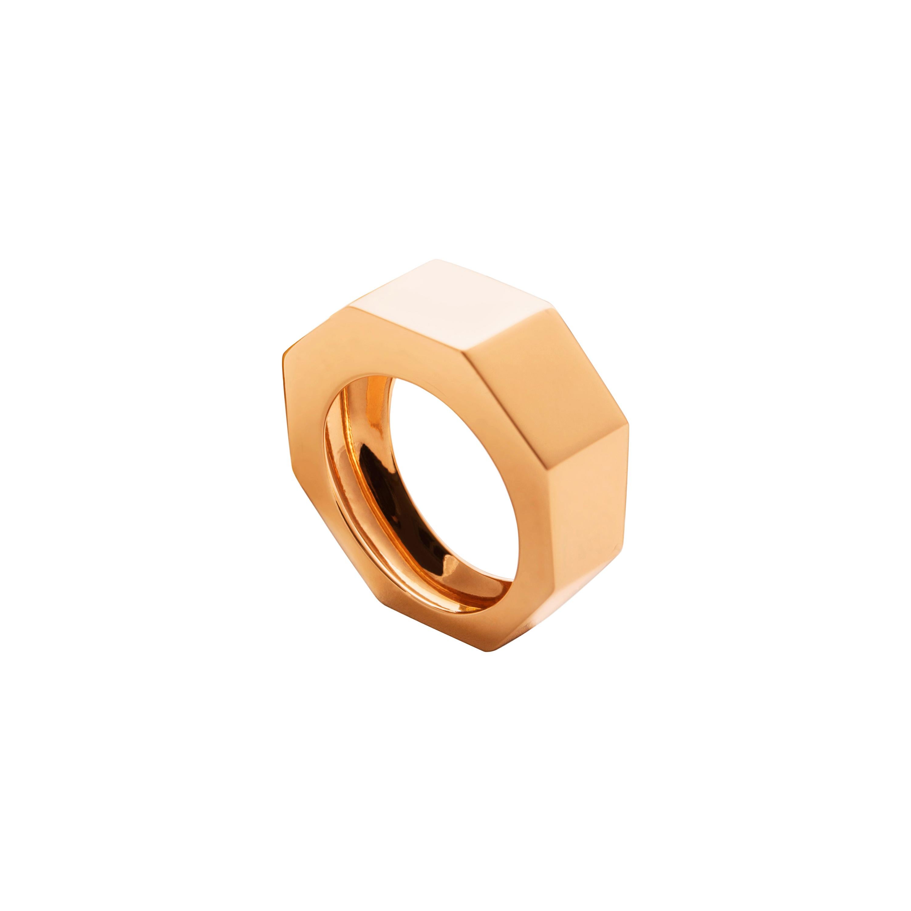 Art Deco Style Customizable 18 Karat Yellow Gold Unisex Modern Design Ring For Sale