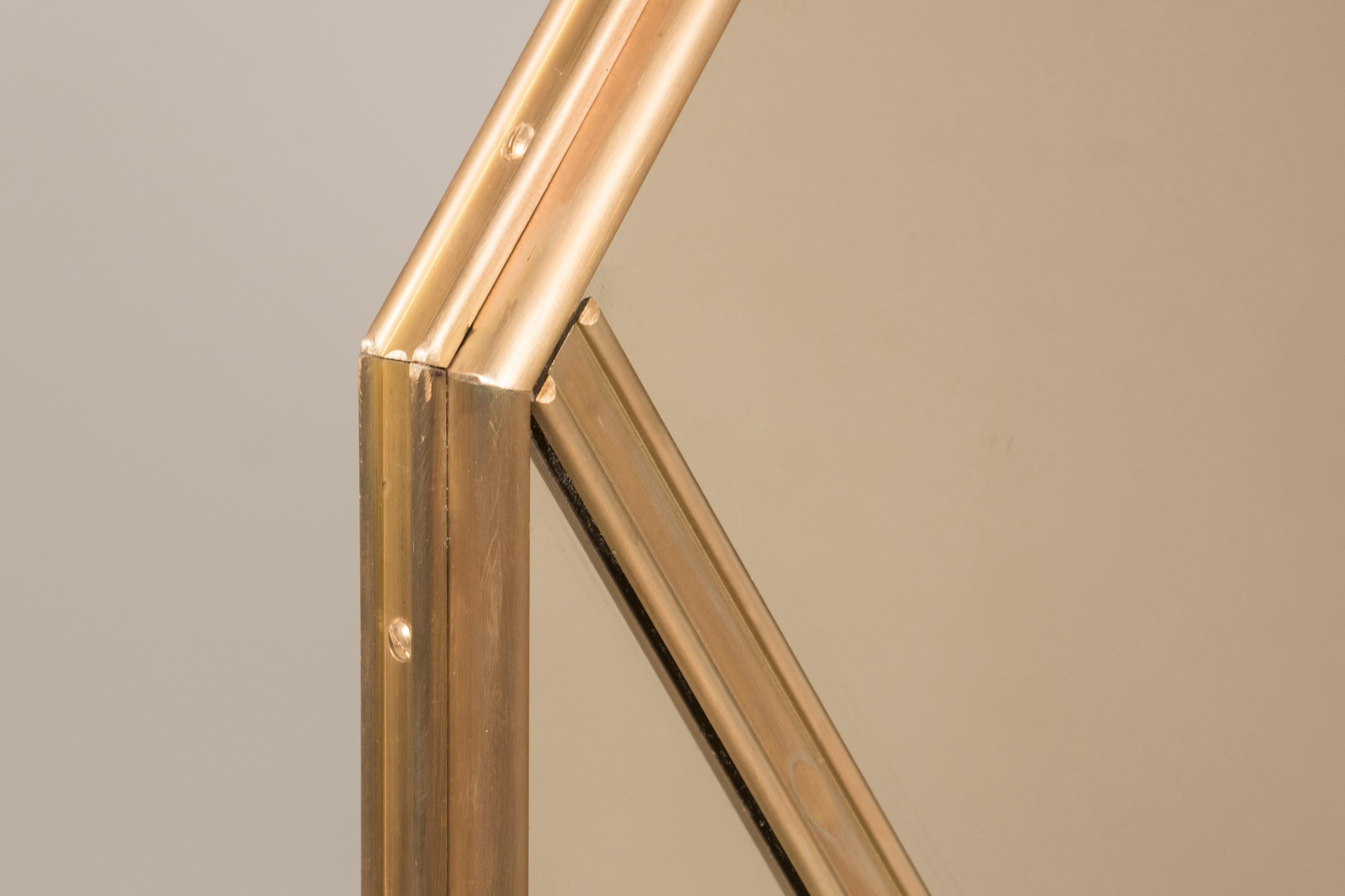 Contemporary Art Deco Style Customizable Octagonal Brass Window Look Bronze Mirror 110x160 cm For Sale