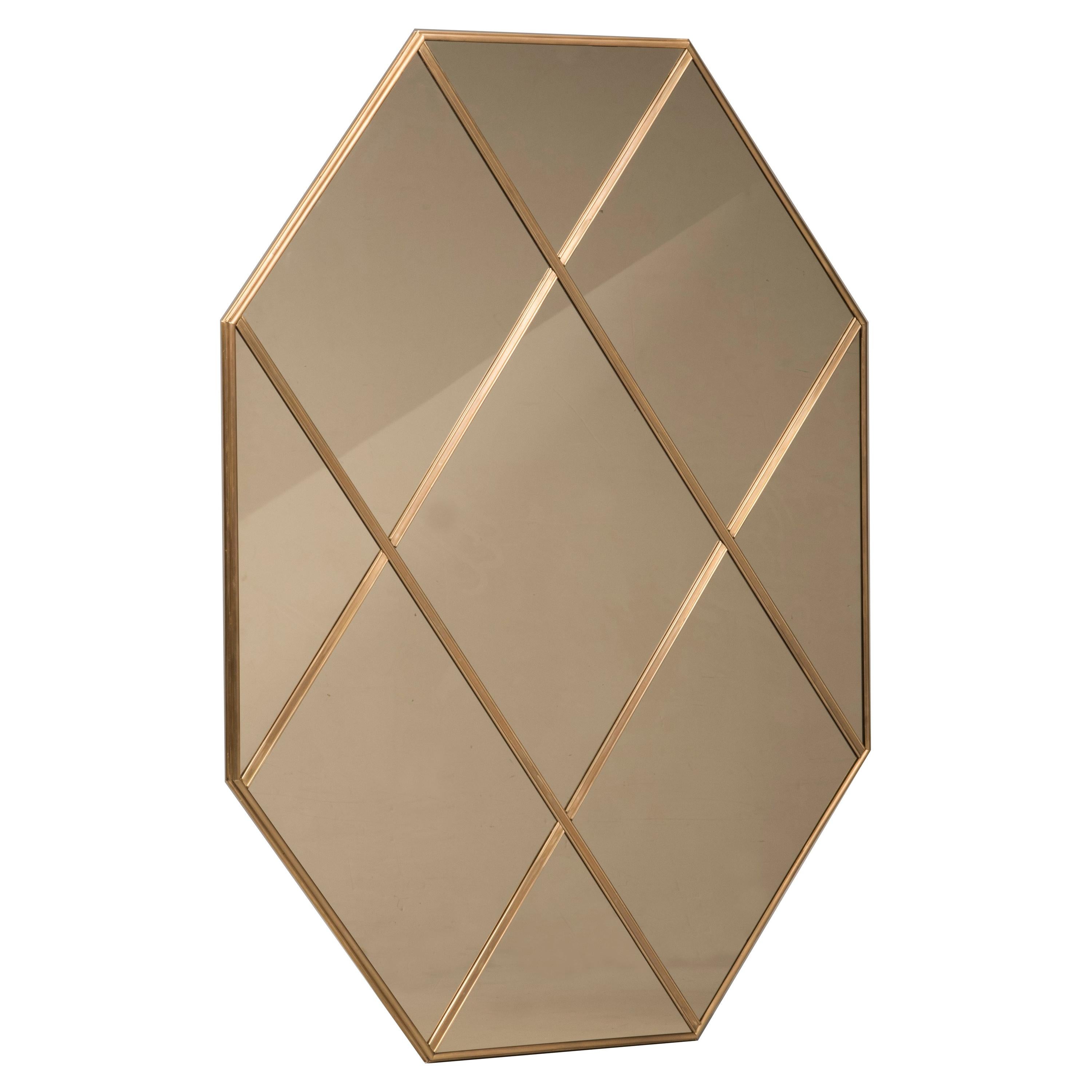 Art Deco Style Customizable Octagonal Brass Window Look Bronze Mirror 110x160 cm