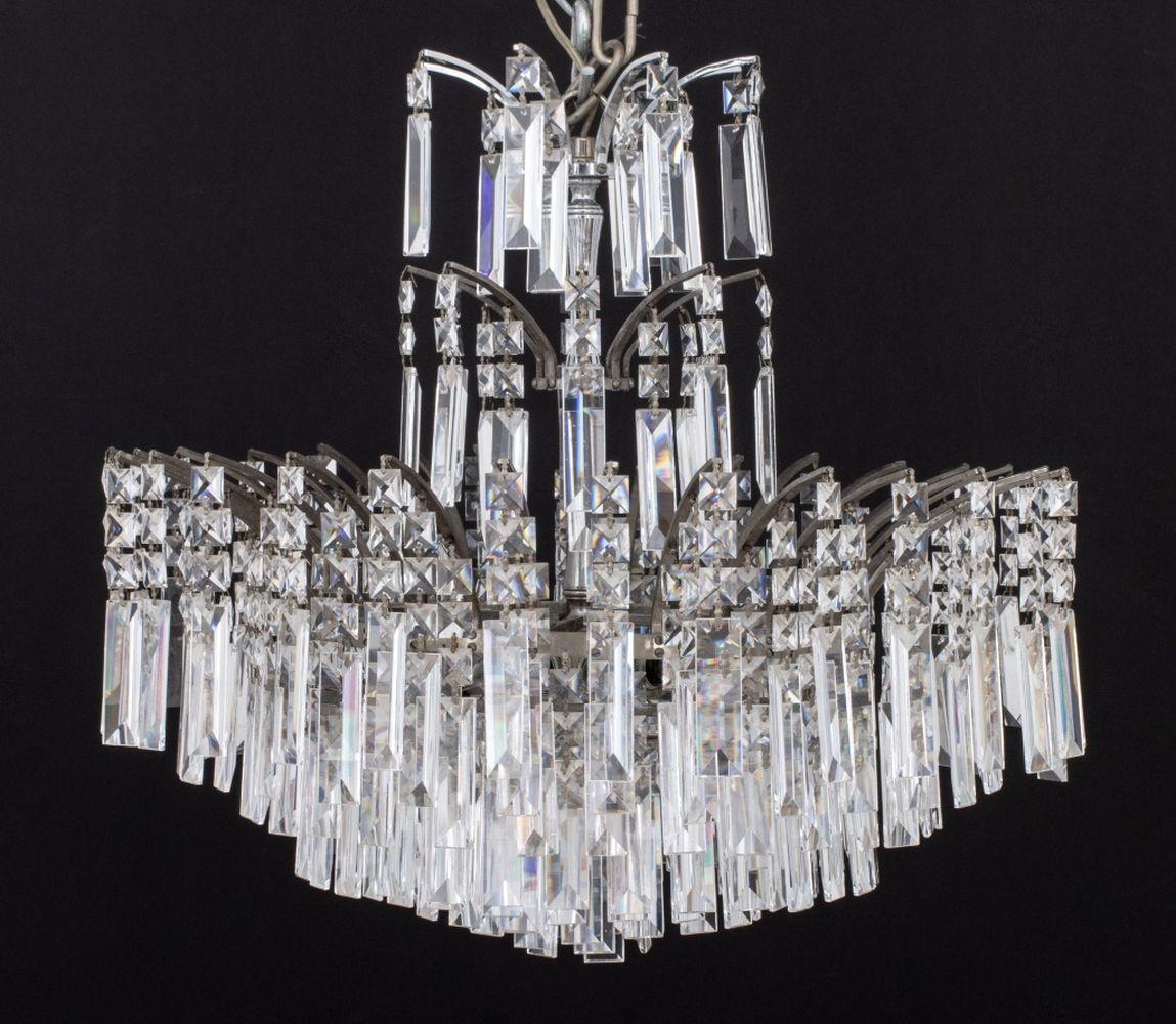 Art Deco Style Cut-Crystal Circular Chandelier In Good Condition For Sale In Astoria, NY