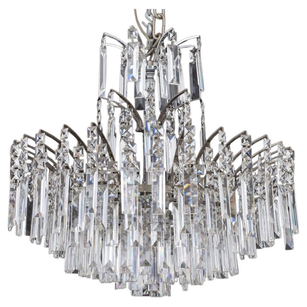 Art Deco Style Cut-Crystal Circular Chandelier For Sale