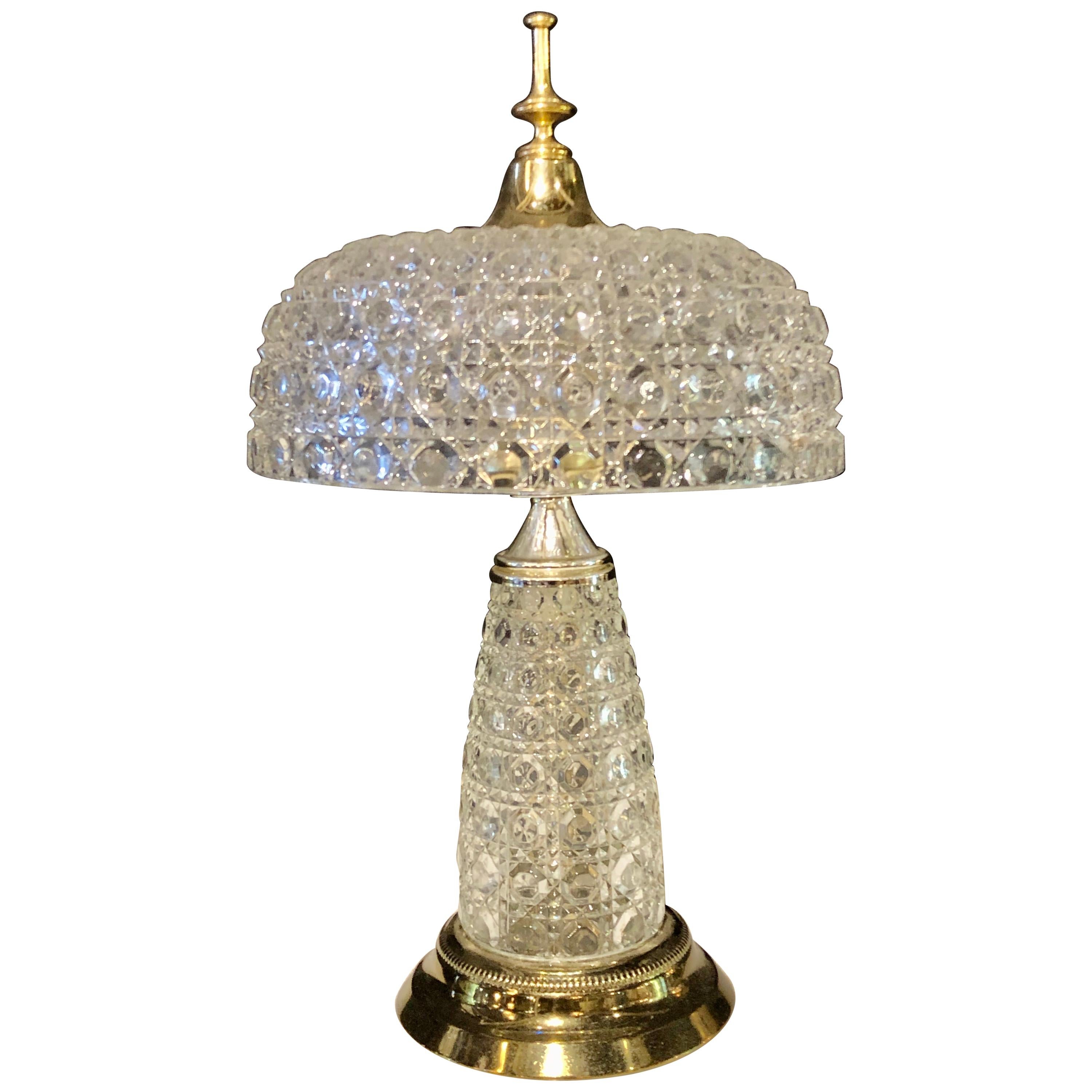 Art Deco Style Cut Crystal Dome Shaped Desk Lamp For Sale