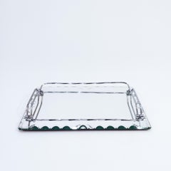 Art Deco style. Cut mirror and silver chrome serving tray, France, 1930s
