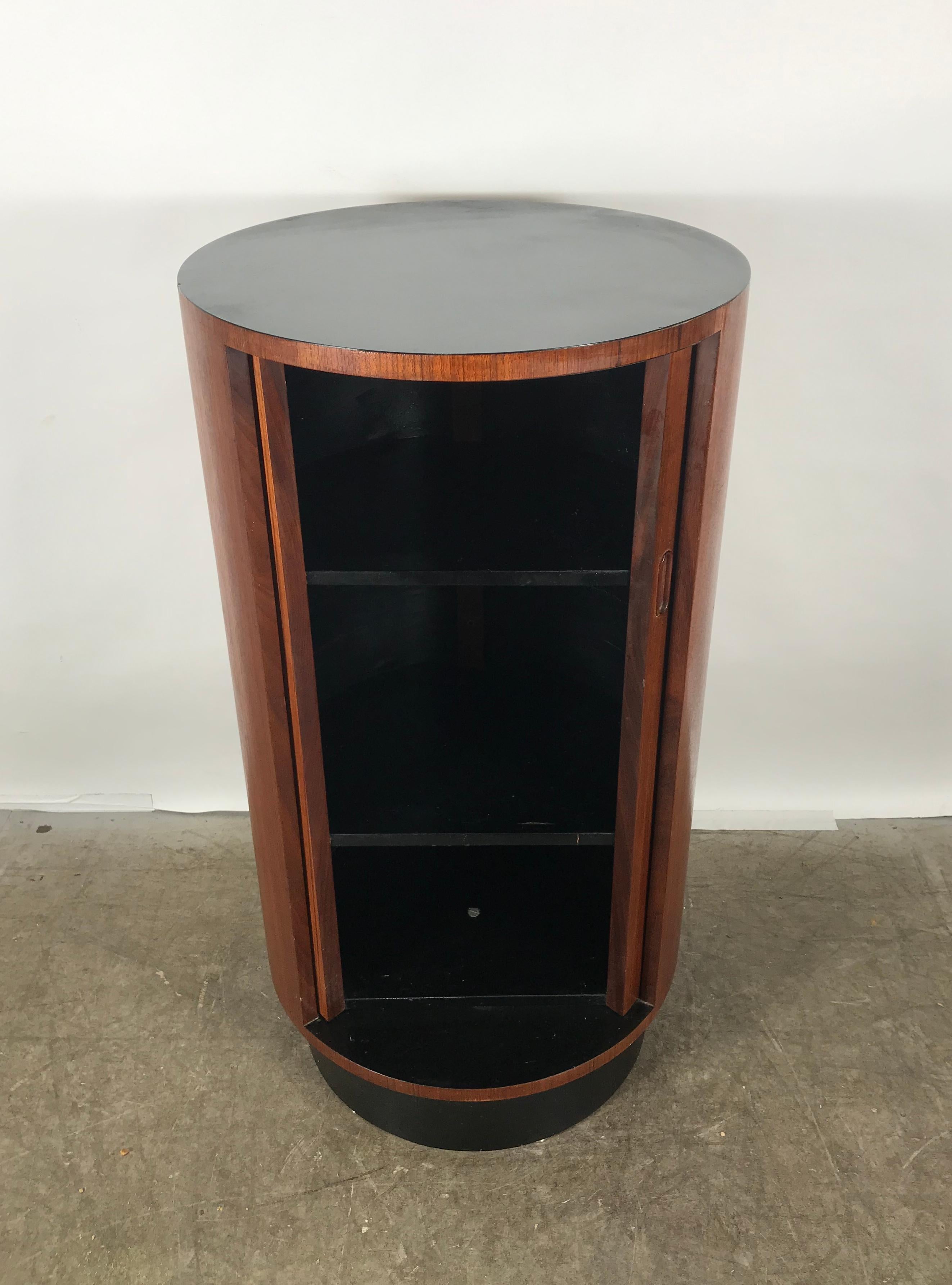 Art Deco Style Cylinder Bar, Lazy Susan Revolving Shelf Interior, R S Associates In Good Condition In Buffalo, NY