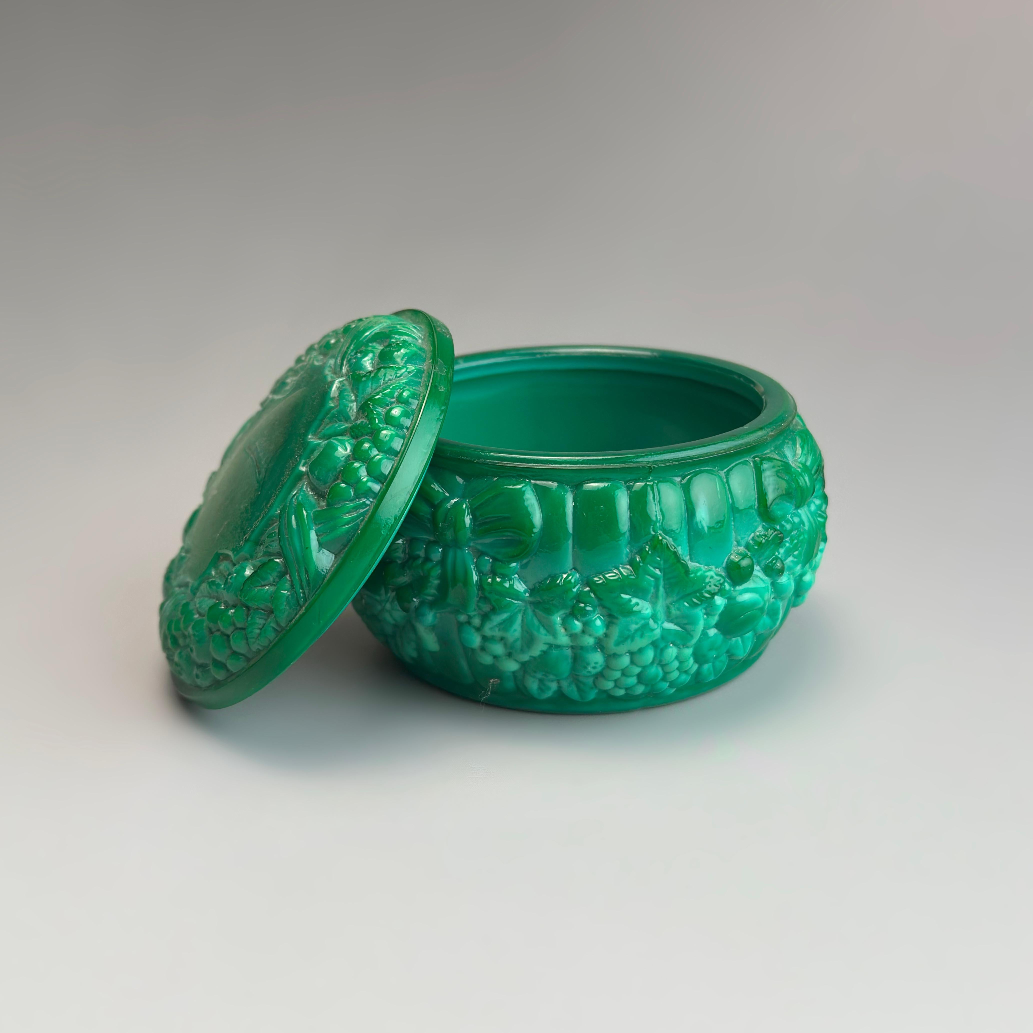 Molded Art Deco Style Czech Malachite Glass Trinket Dish, 1960s For Sale