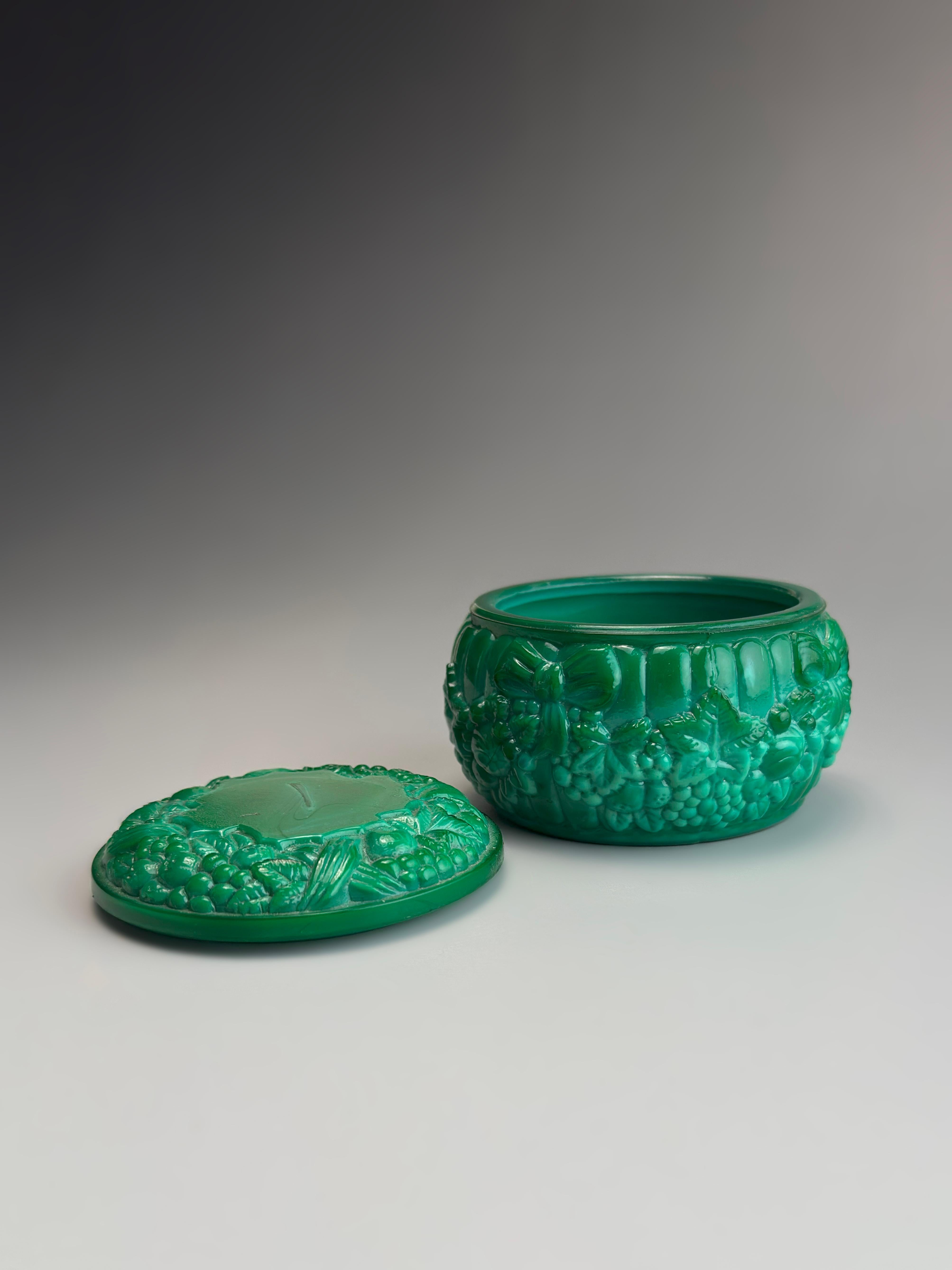 20th Century Art Deco Style Czech Malachite Glass Trinket Dish, 1960s For Sale
