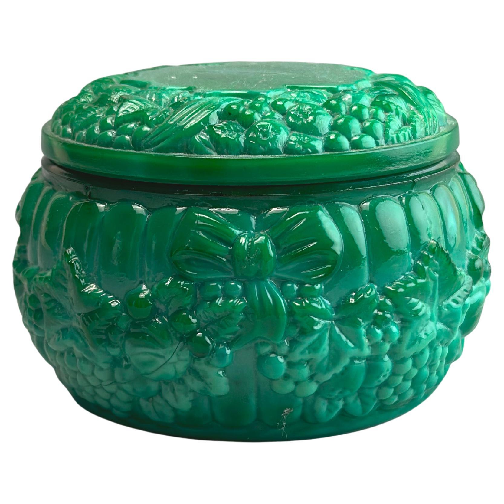 Art Deco Style Czech Malachite Glass Trinket Dish, 1960s For Sale