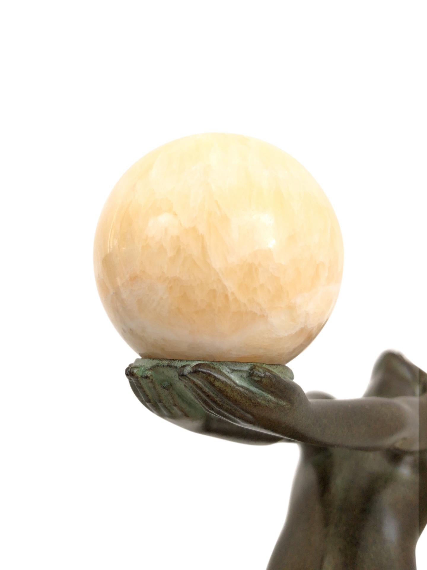 Onyx Art Deco Style Dancer Sculpture Clarté with Jade Ball Original Max Le Verrier