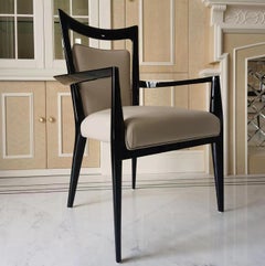 Art Deco Style Dark Gloss Finishing Dining Armchair with Upholstery Fabric