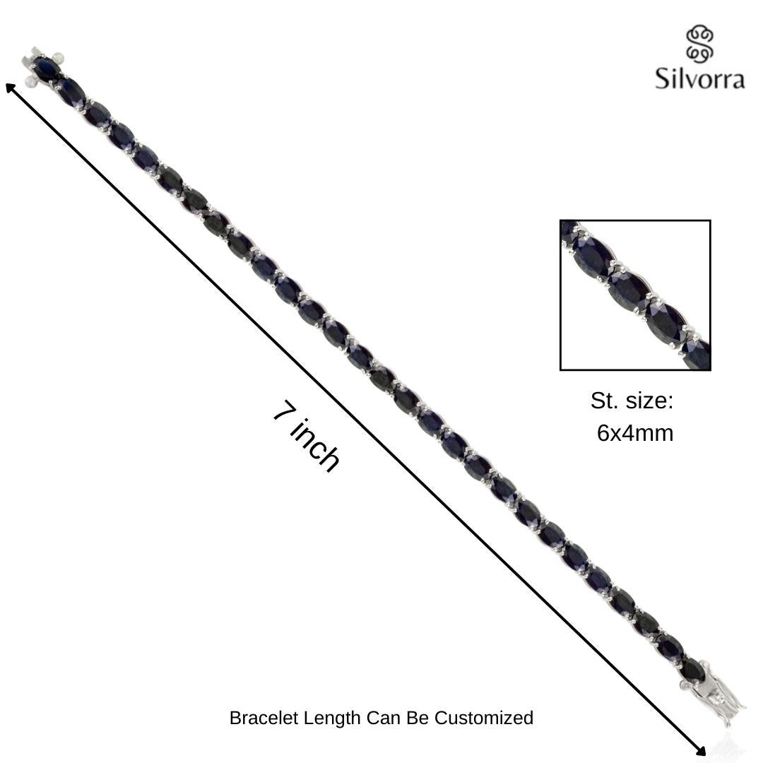 Bracciale Tennis Art Deco con zaffiro blu taglio ovale scuro in argento 925 in vendita 3