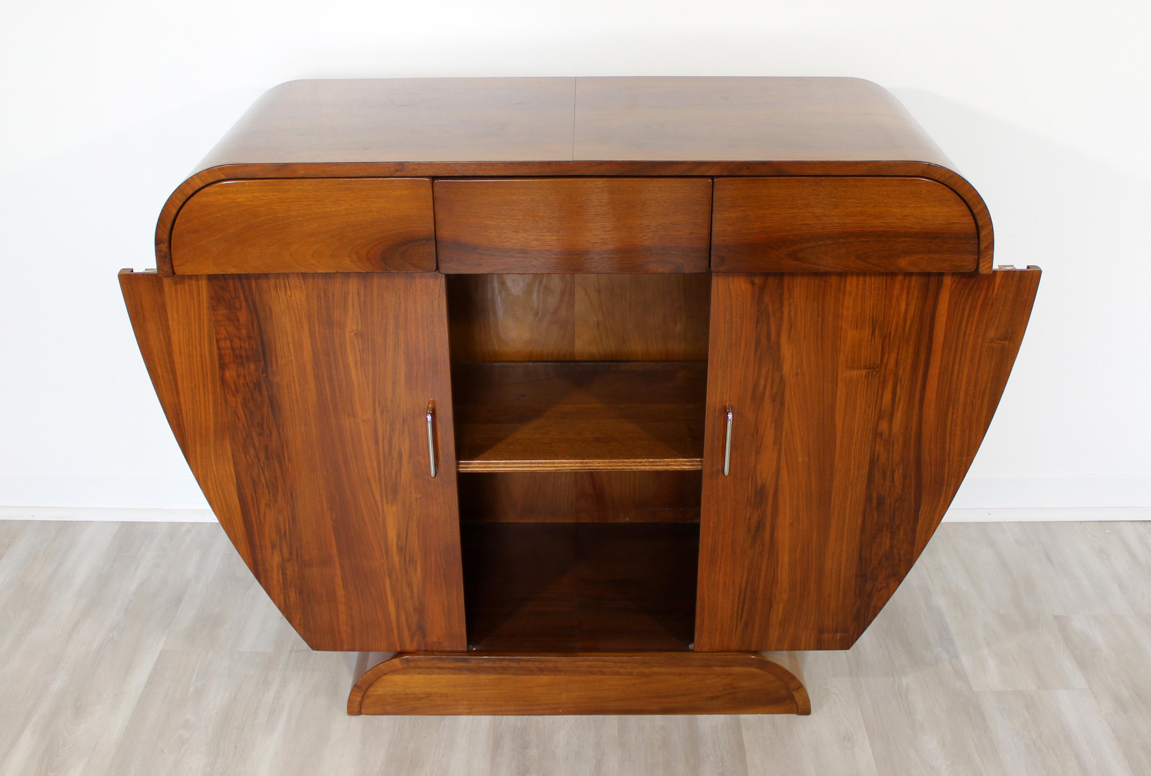 French Art Deco Style De Bournais Sculptural Custom Cherrywood Console Cabinet Table