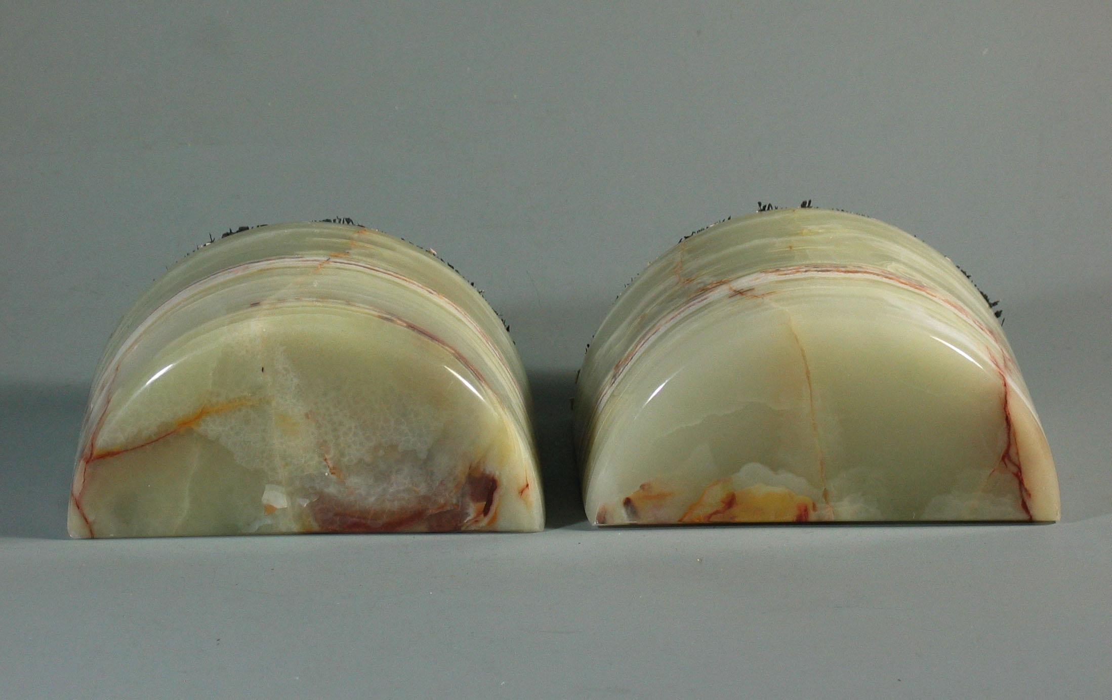 20th Century Art Deco Style Demi-Lune Polished Banded Calcite Bookends  Circa 1970 For Sale