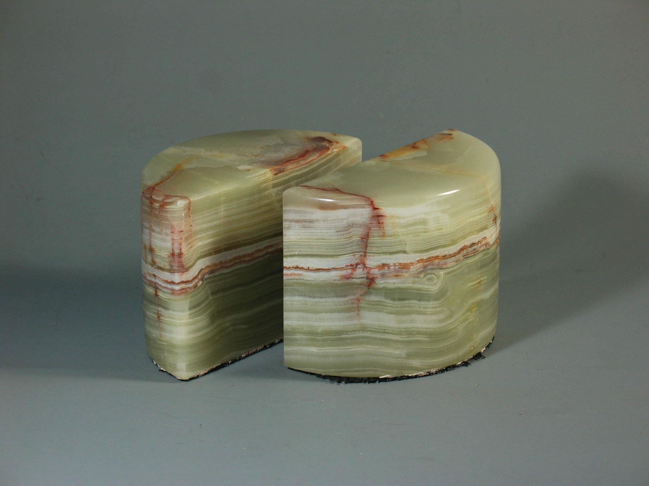 Other Art Deco Style Demi-Lune Polished Banded Calcite Bookends  Circa 1970 For Sale