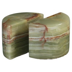 Art Deco Style Demi-Lune Polished Banded Calcite Bookends  Circa 1970