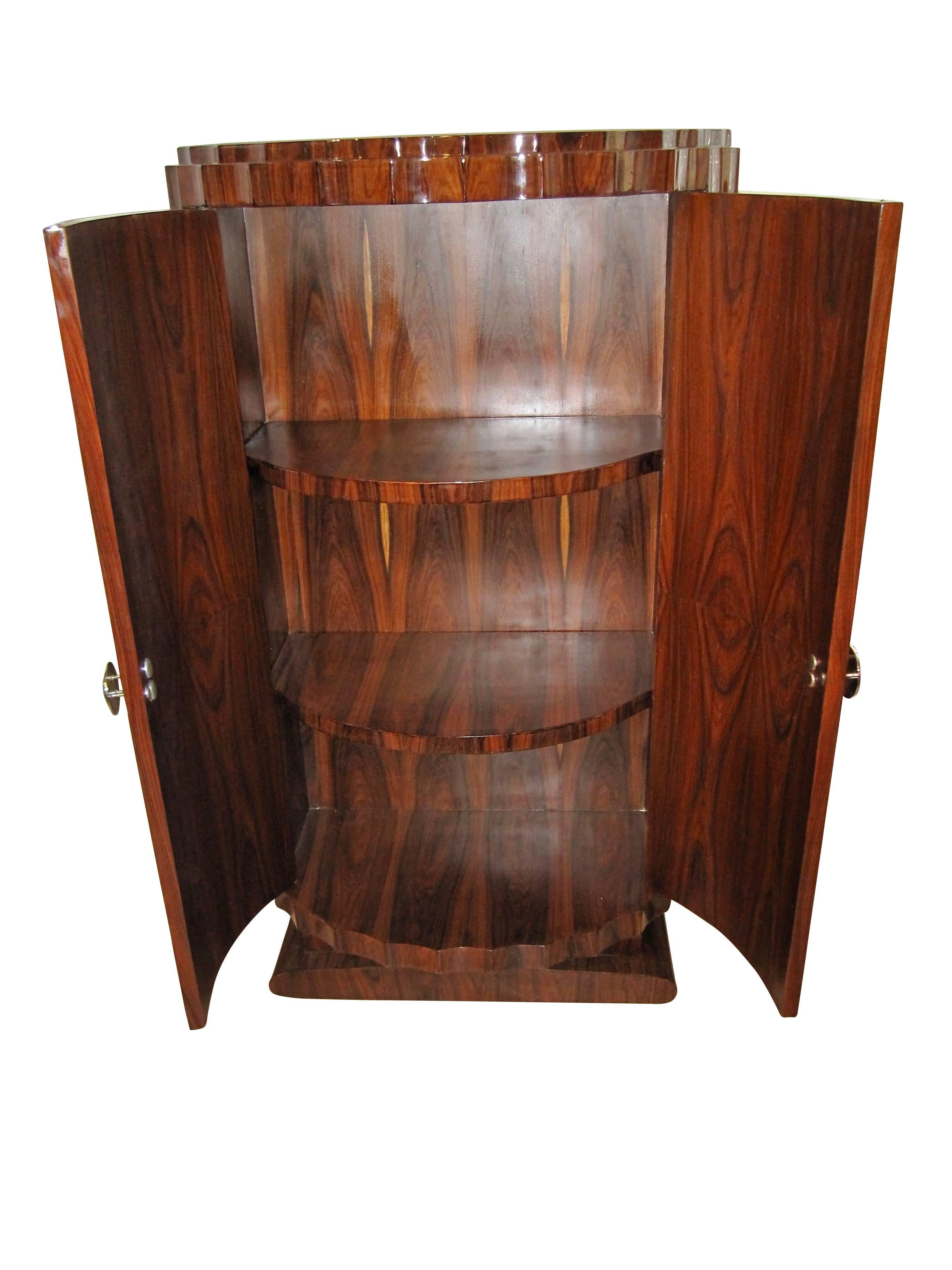 French Art Deco Style Demilune Armoire, Rosewood Veneer, France 1970s 