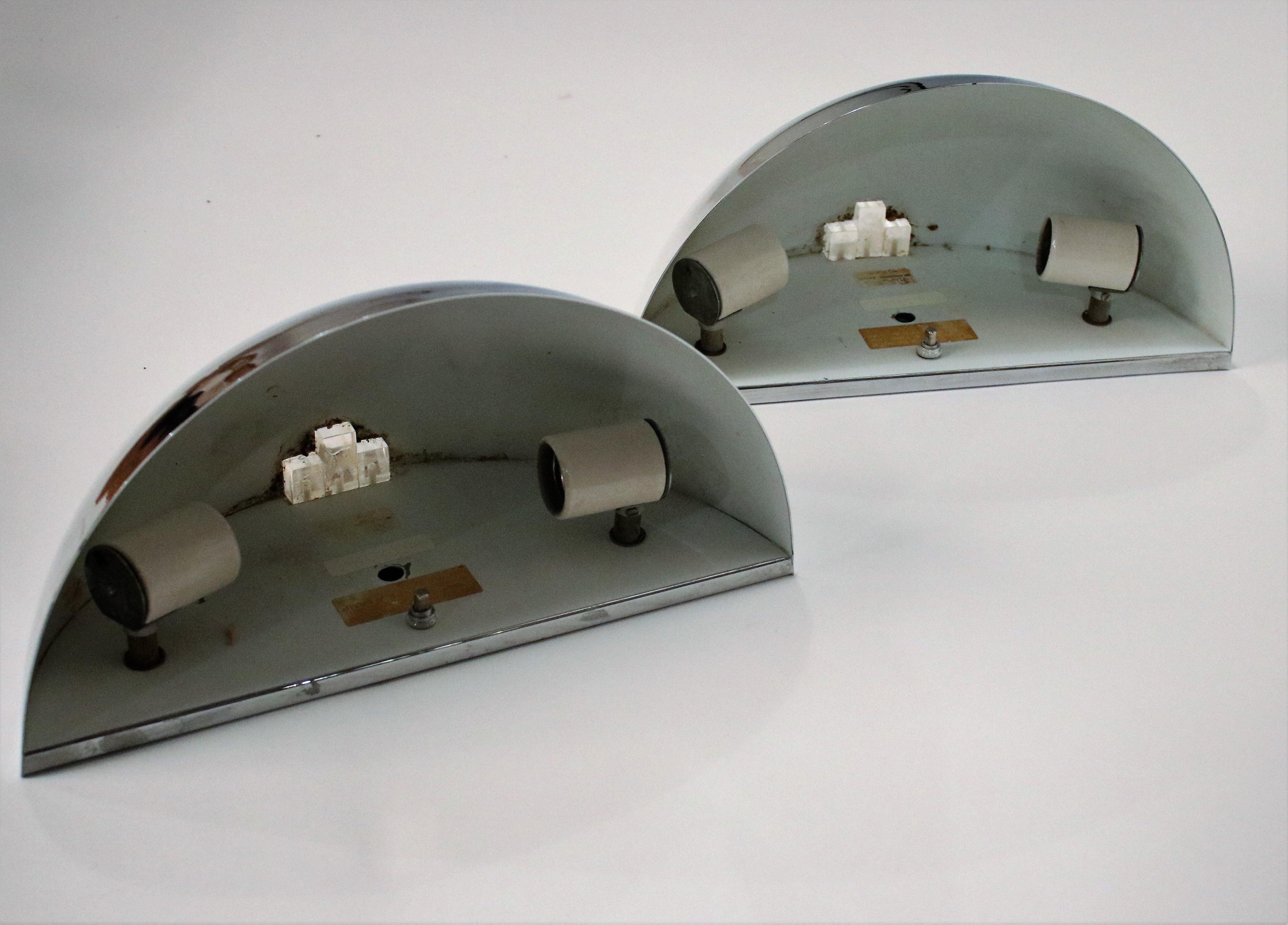 Art Deco Style Demilune Chrome Wall Sconces by Boyd In Good Condition For Sale In Chicago, IL