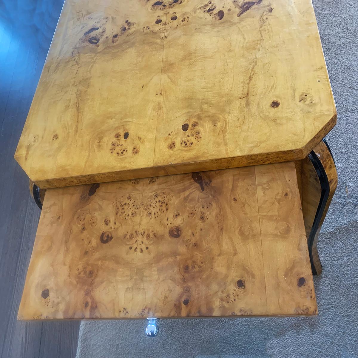 Wood Art Deco Style Desk in Burl Birch For Sale