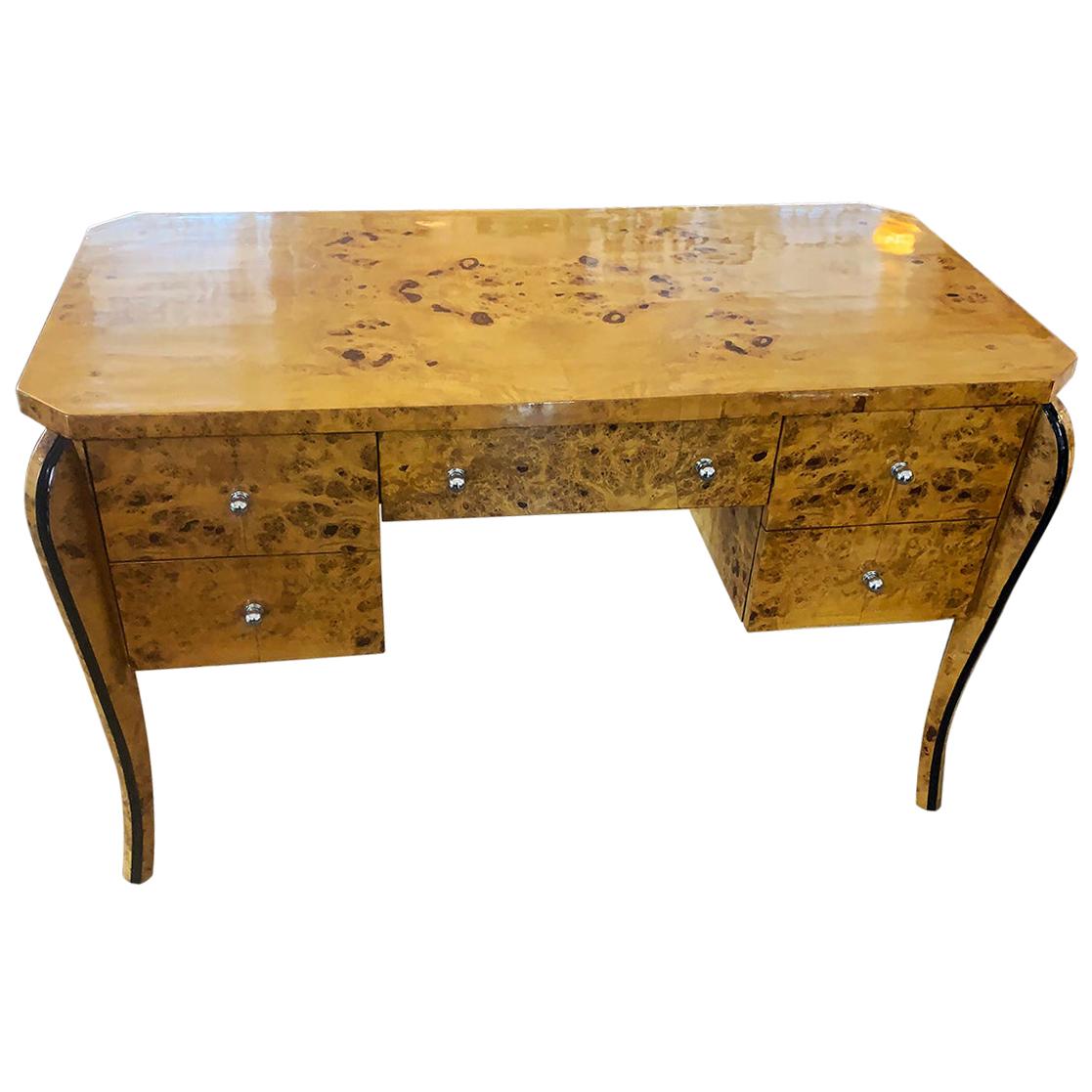 Art Deco Style Desk in Burl Birch For Sale