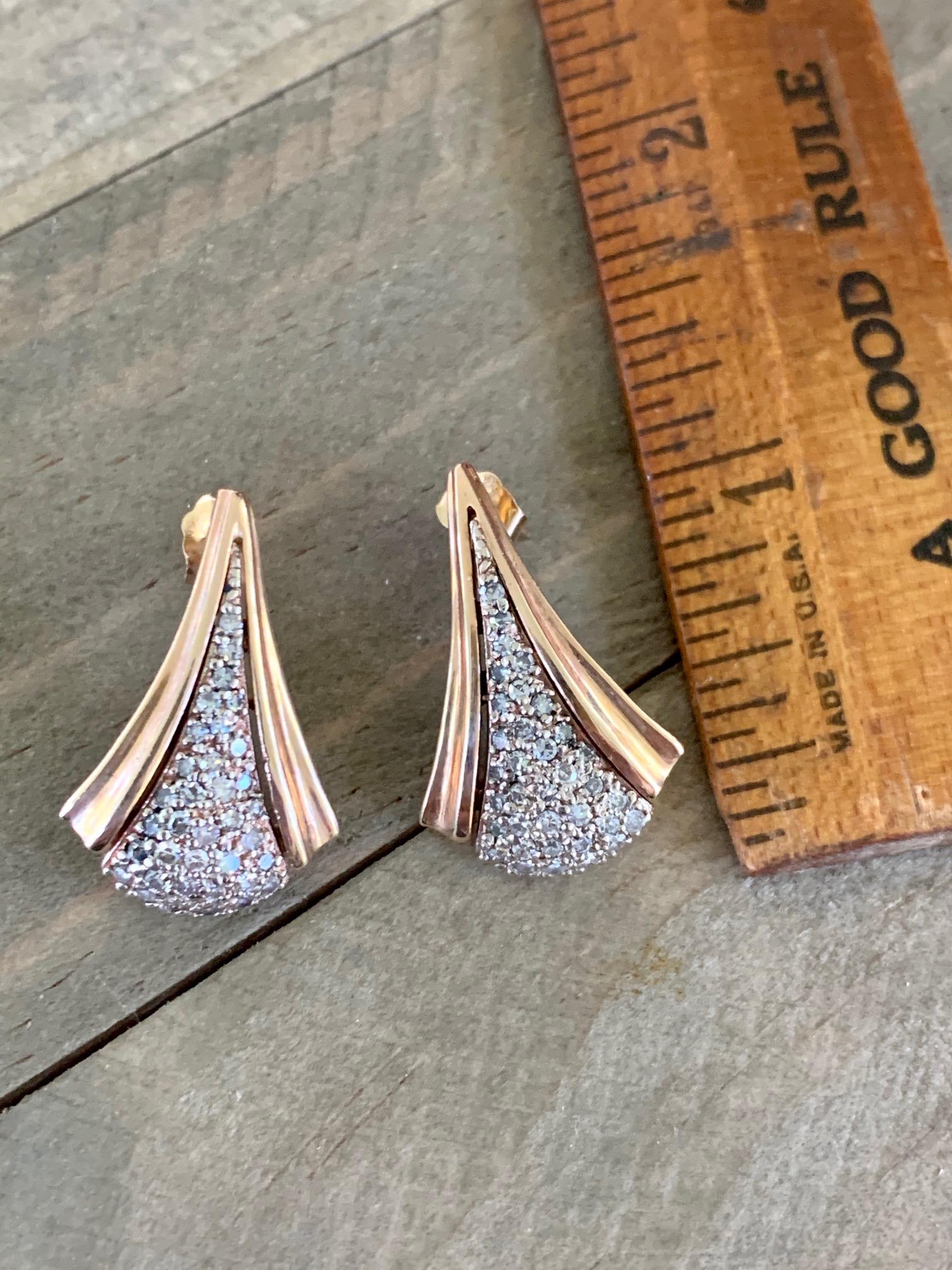 Women's Art Deco Style Diamond 14 Karat Gold Earrings For Sale