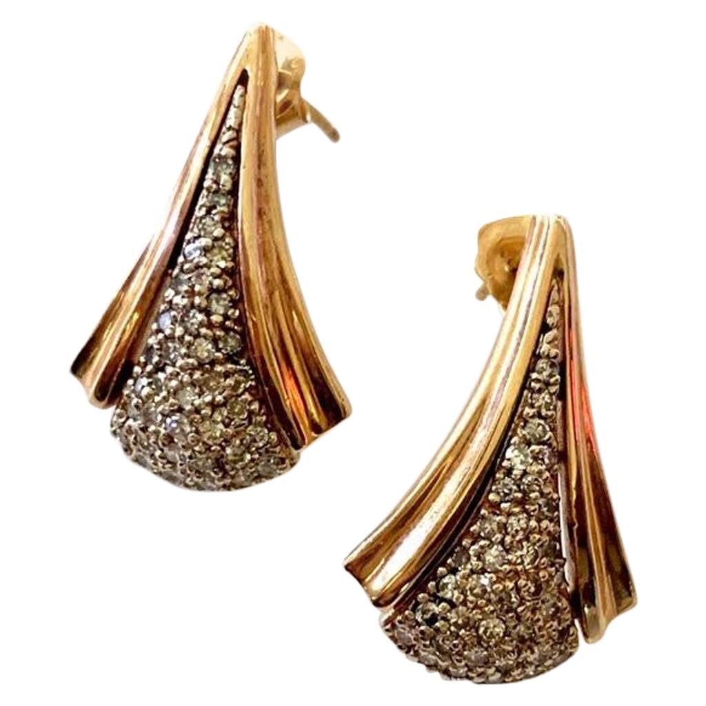 Art Deco Style Diamond 14 Karat Gold Earrings For Sale