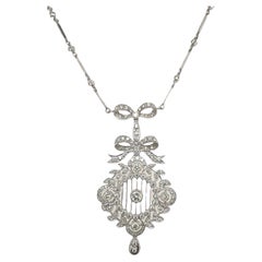 Art Deco Style Diamond 18 Karat White Gold Filigree Drop Pendant Necklace