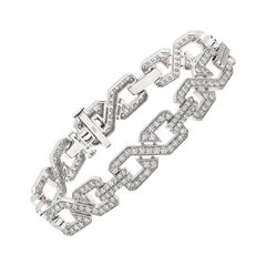 Art Deco Style Diamond and 14 Karat White Gold Link Bracelet
