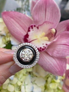 Art Deco Style Diamond and Black Enamel Target Ring