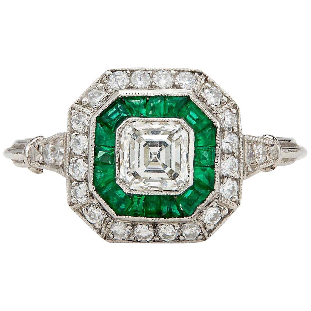 Art Deco Style Diamond and Emerald Ring at 1stDibs | art deco emerald ...