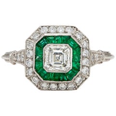 Art Deco Style Diamond and Emerald Ring