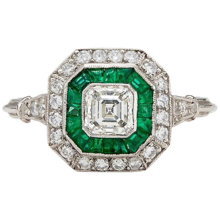 Art Deco Style Diamond And Emerald Ring At 1Stdibs