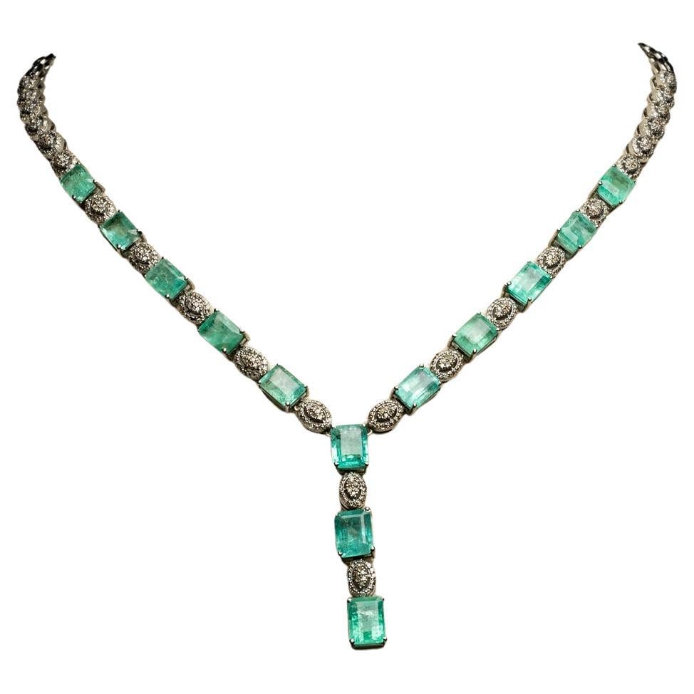 Art Deco Stil Diamant und Smaragd Y Tropfen Halskette