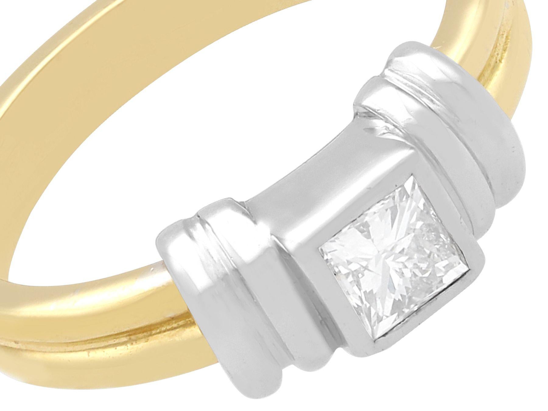 Princess Cut Art Deco Style Diamond and Gold Solitaire Ring For Sale
