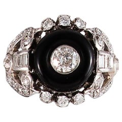 Art Deco Style Diamond and Onyx Platinum Ring