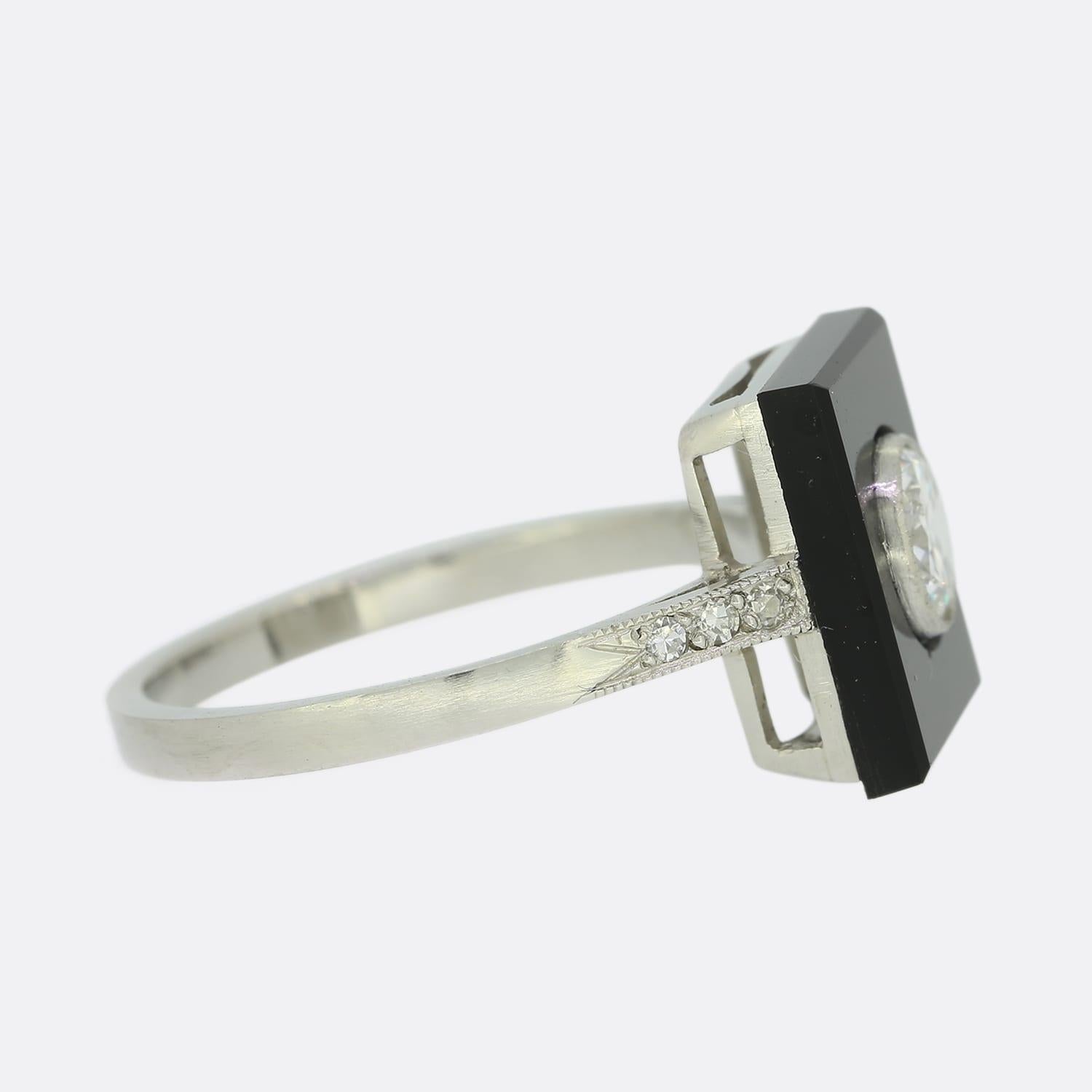 Brilliant Cut Art Deco Style Diamond and Onyx Ring For Sale