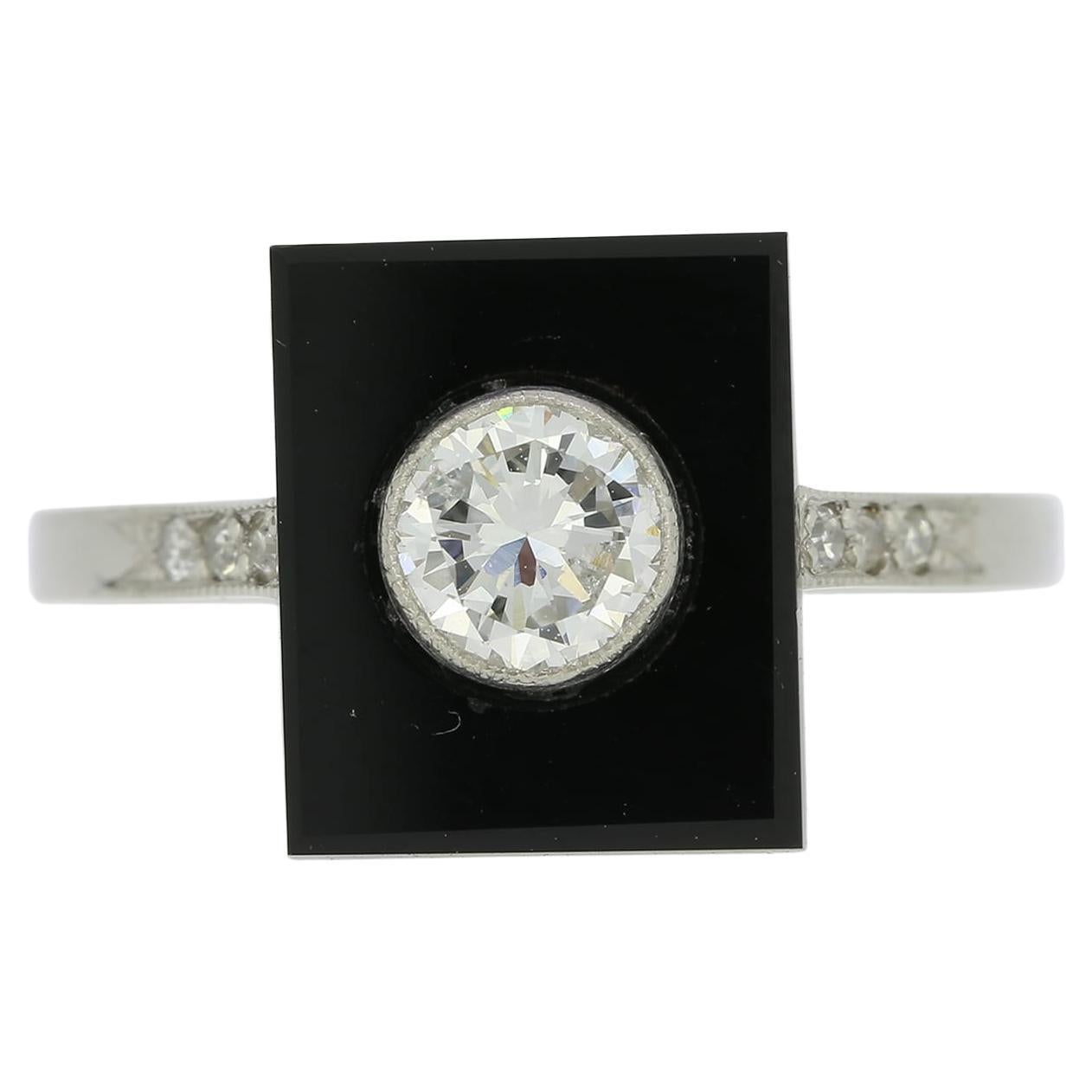 Art Deco Style Diamond and Onyx Ring For Sale