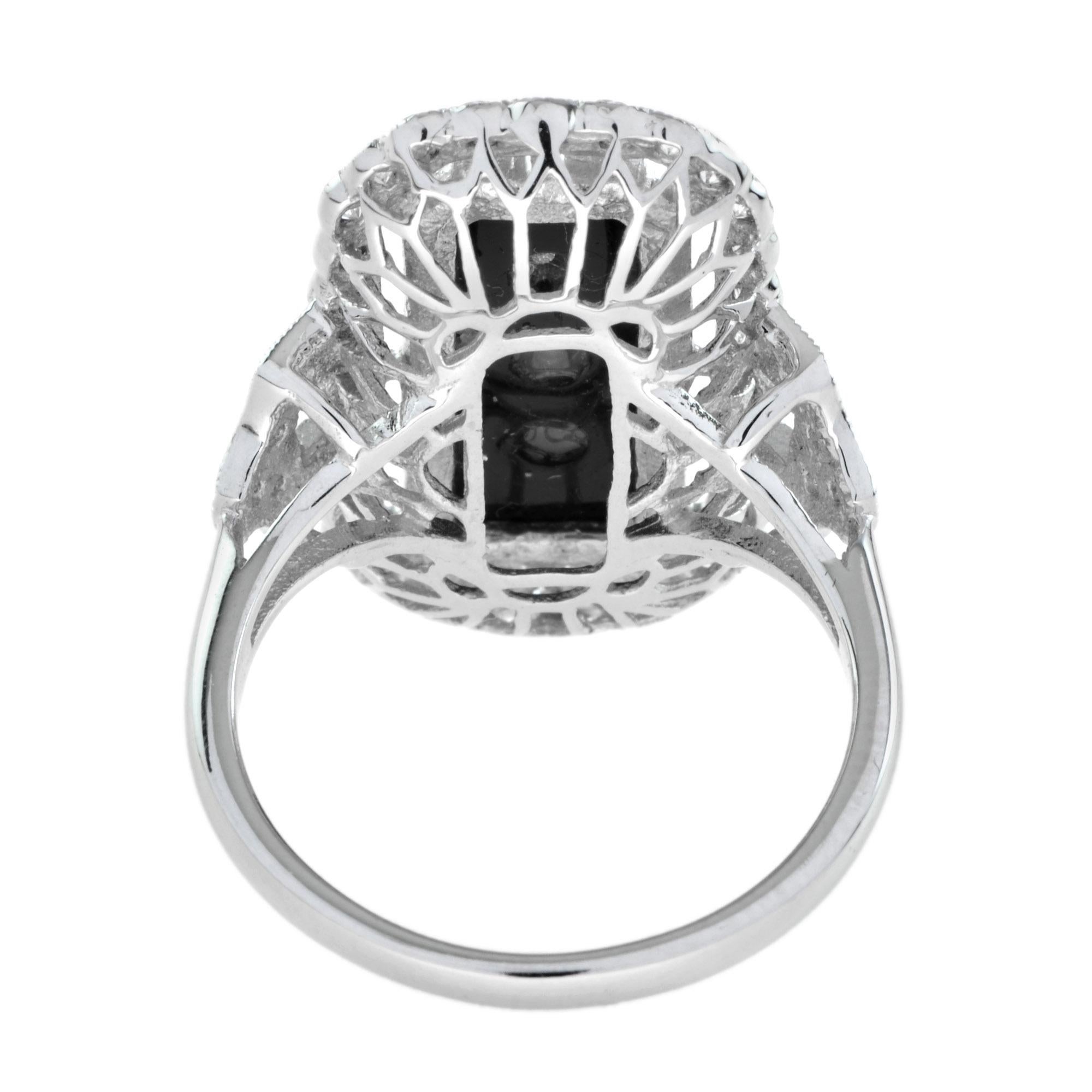 For Sale:  Art Deco Style Diamond and Onyx Ring in 18K White Gold 6