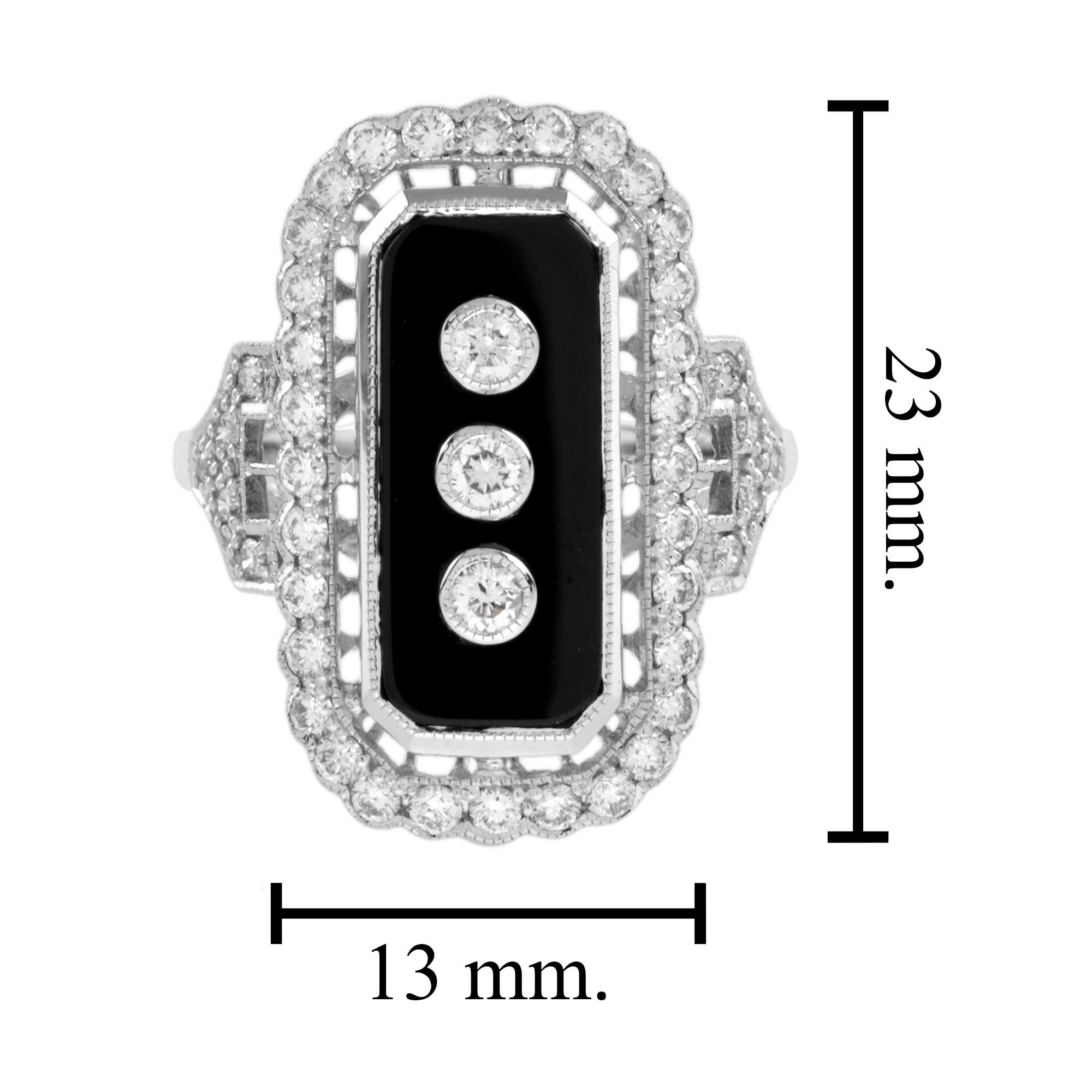 For Sale:  Art Deco Style Diamond and Onyx Ring in 18K White Gold 8