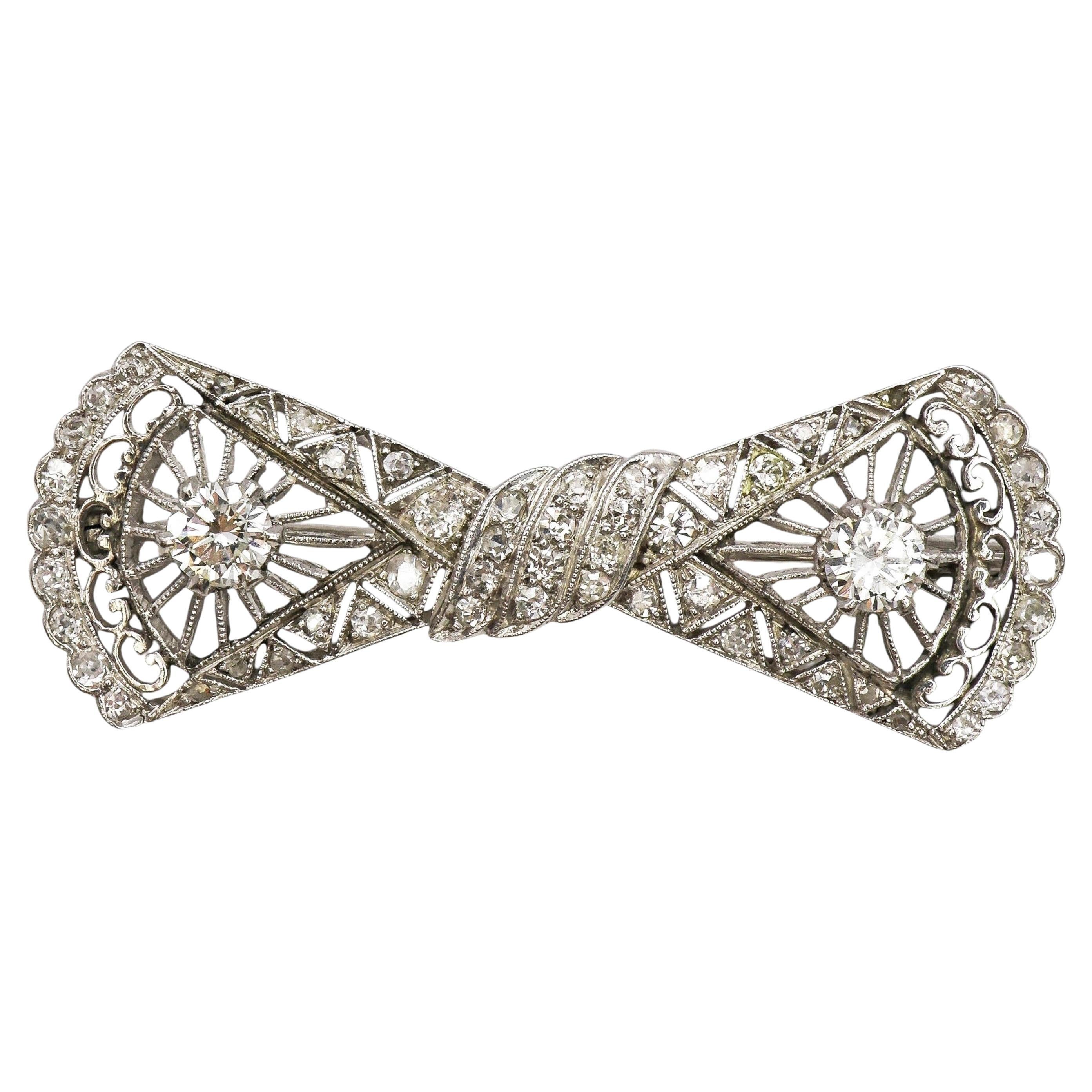 Art Deco Style Diamond and Platinum Bow Brooch
