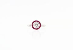 Art Deco Style Diamond and Ruby 18 Carat White Gold Target Engagement Ring