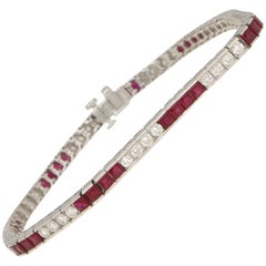 Art Deco Style Diamond and Ruby Line / Tennis Bracelet Set in Platinum