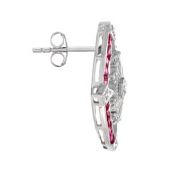 Art Deco Style Diamond and Ruby Marquise Shape Stud Earrings in 14K Gold