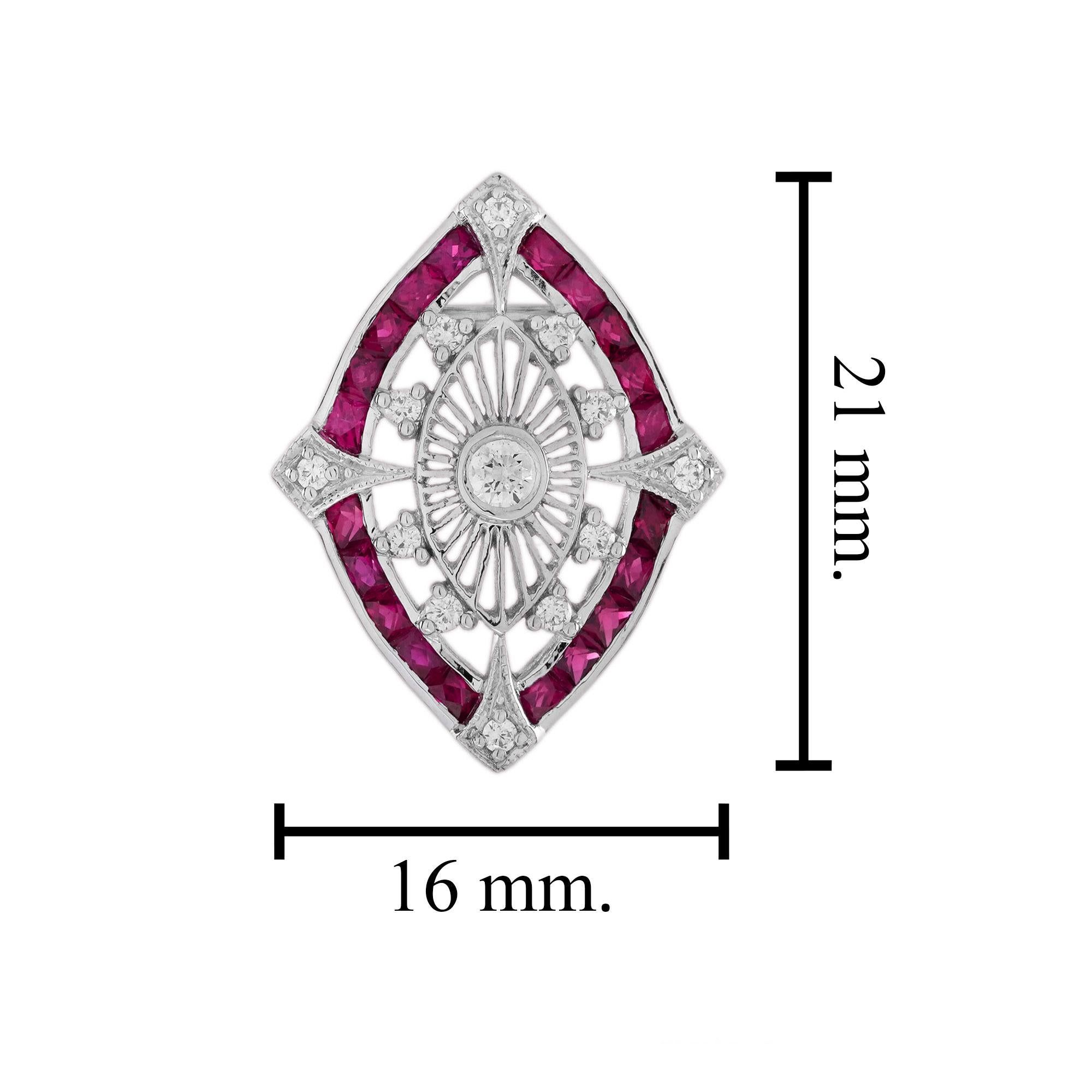 Art Deco Style Diamond and Ruby Marquise Shape Stud Earrings in 14K White Gold For Sale 2