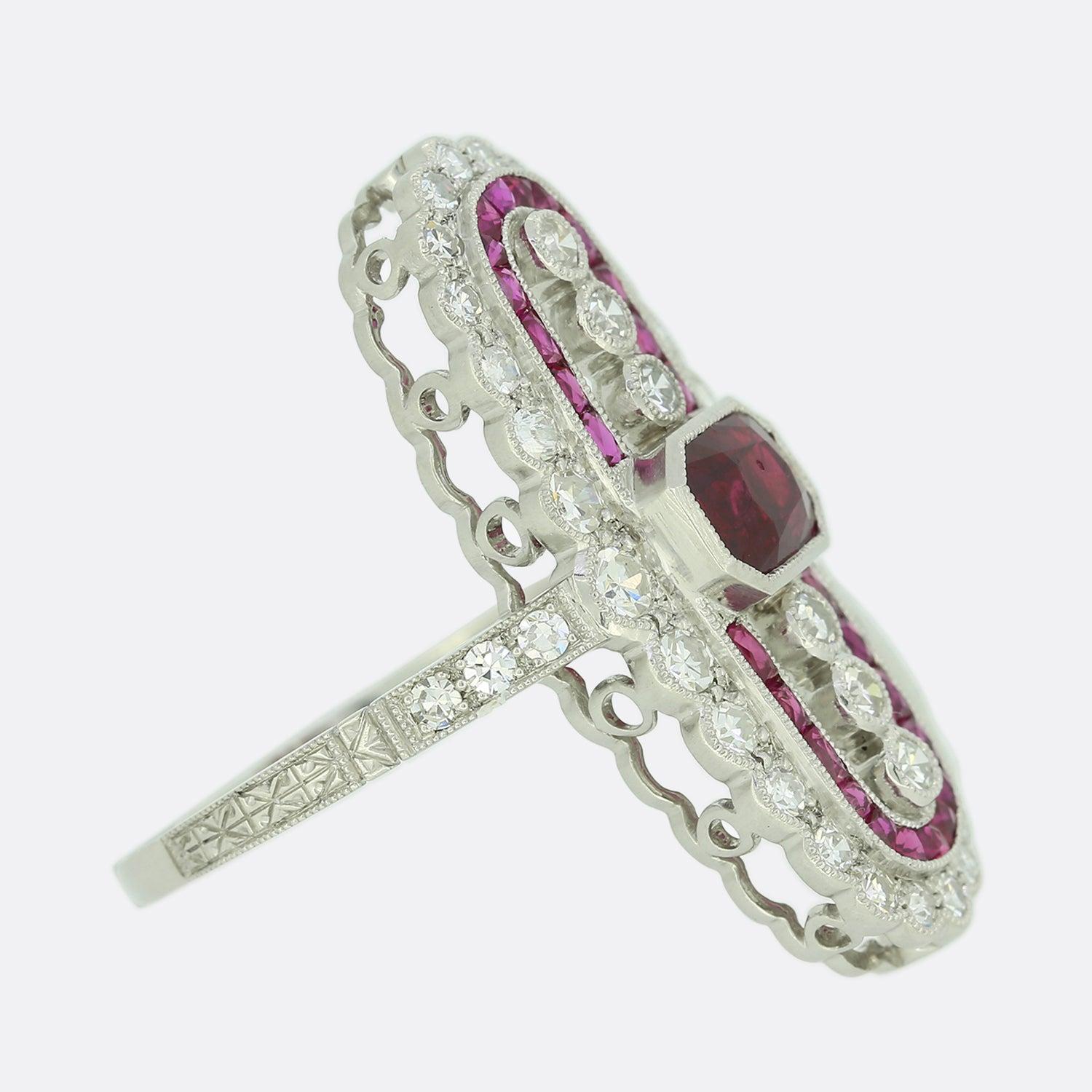 Taglio singolo Anello con diamante e rubino in stile Art Déco in vendita