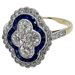 Art Deco Style Diamond and Sapphire Quatrefoil Target Ring
